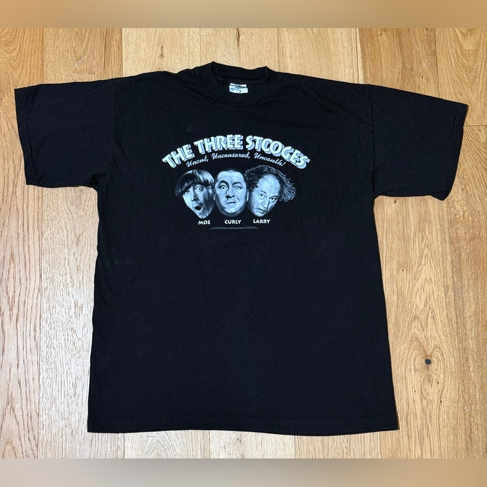 1995 Single Stitch The Three Stooges Moe Curly Larry Black Tee Cronies Tag XL